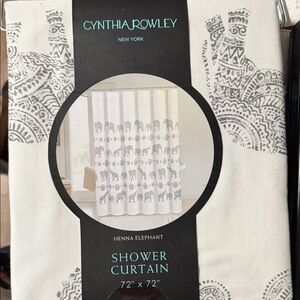 Cynthia Rowley White and Gray Henna Elephant Shower Curtain